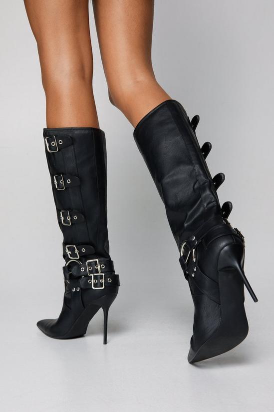 NastyGal Faux Leather Buckle Detail Pointed Toe Knee High Boots 4