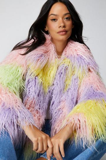 Premium Mongolian Ombre Faux Fur Coat multi