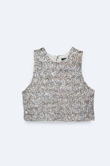 Plus Size Metallic Textured Mixed Sequin Sleeveless Top silver