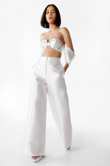 Diamante Embellished Wide Leg Pants ivory