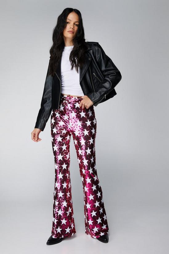 NastyGal Small Star Sequin Flare Pants 2