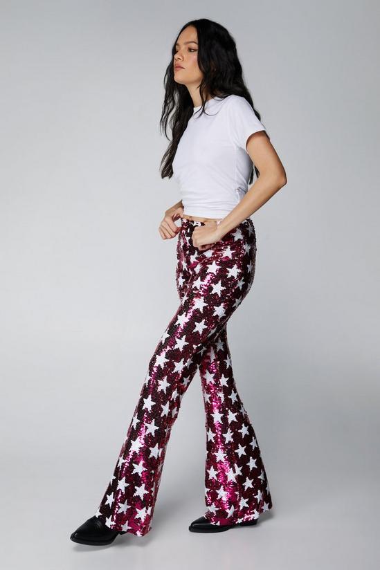 NastyGal Small Star Sequin Flare Pants 3