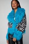 NastyGal Premium Shearling Faux Fur Trim Zebra Print Afghan Jacket thumbnail 3