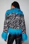 NastyGal Premium Shearling Faux Fur Trim Zebra Print Afghan Jacket thumbnail 4