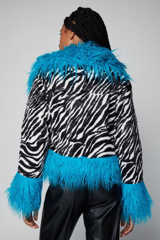 NastyGal Premium Shearling Faux Fur Trim Zebra Print Afghan Jacket 4