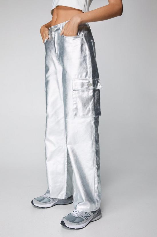 NastyGal Metallic Coated Denim Cargo Jeans 2