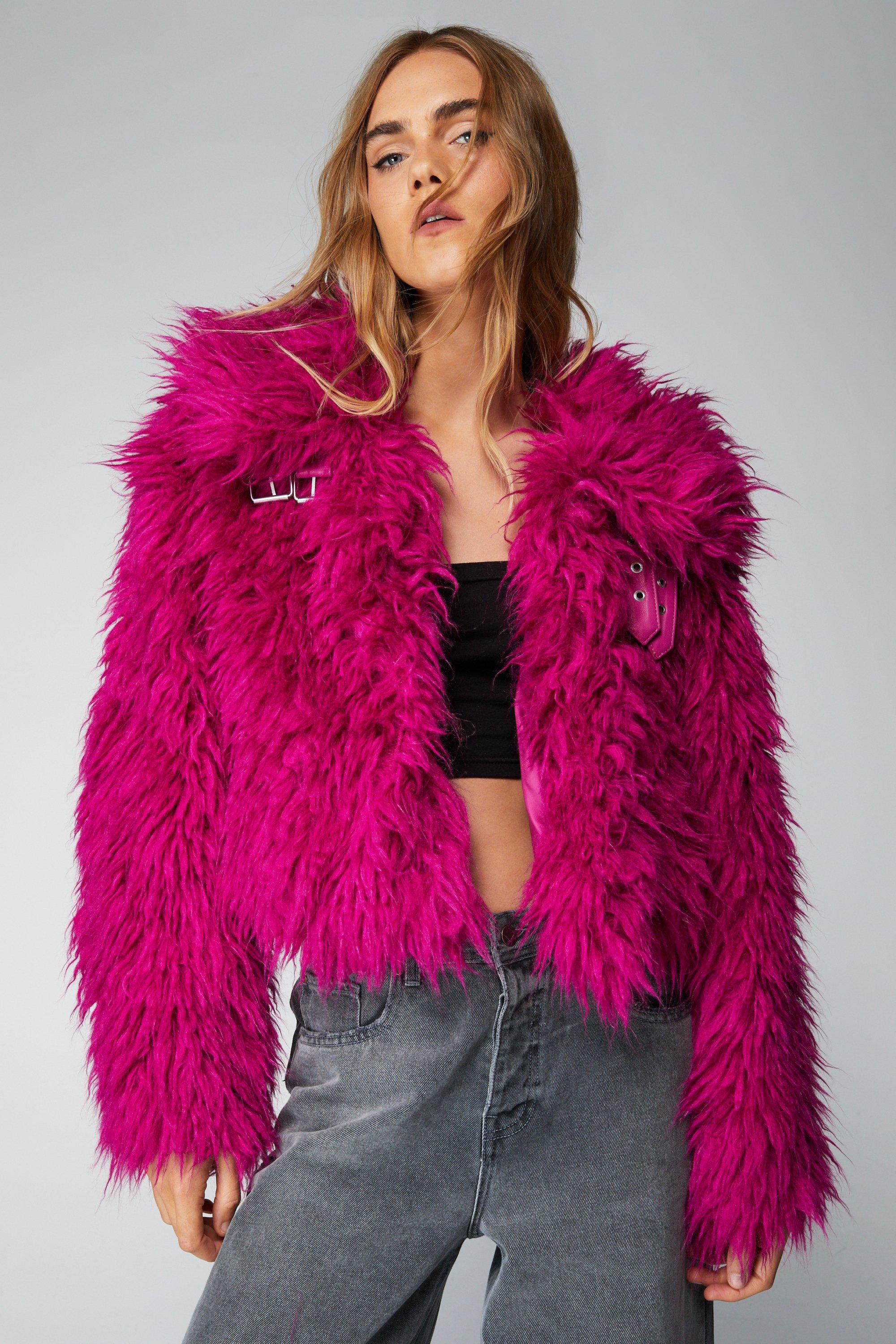 Premium Buckle Detail Faux Fur Coat boohoo UK