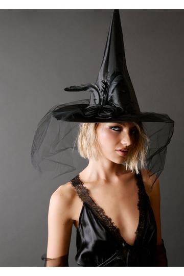 Mesh Veil Witch Hat black