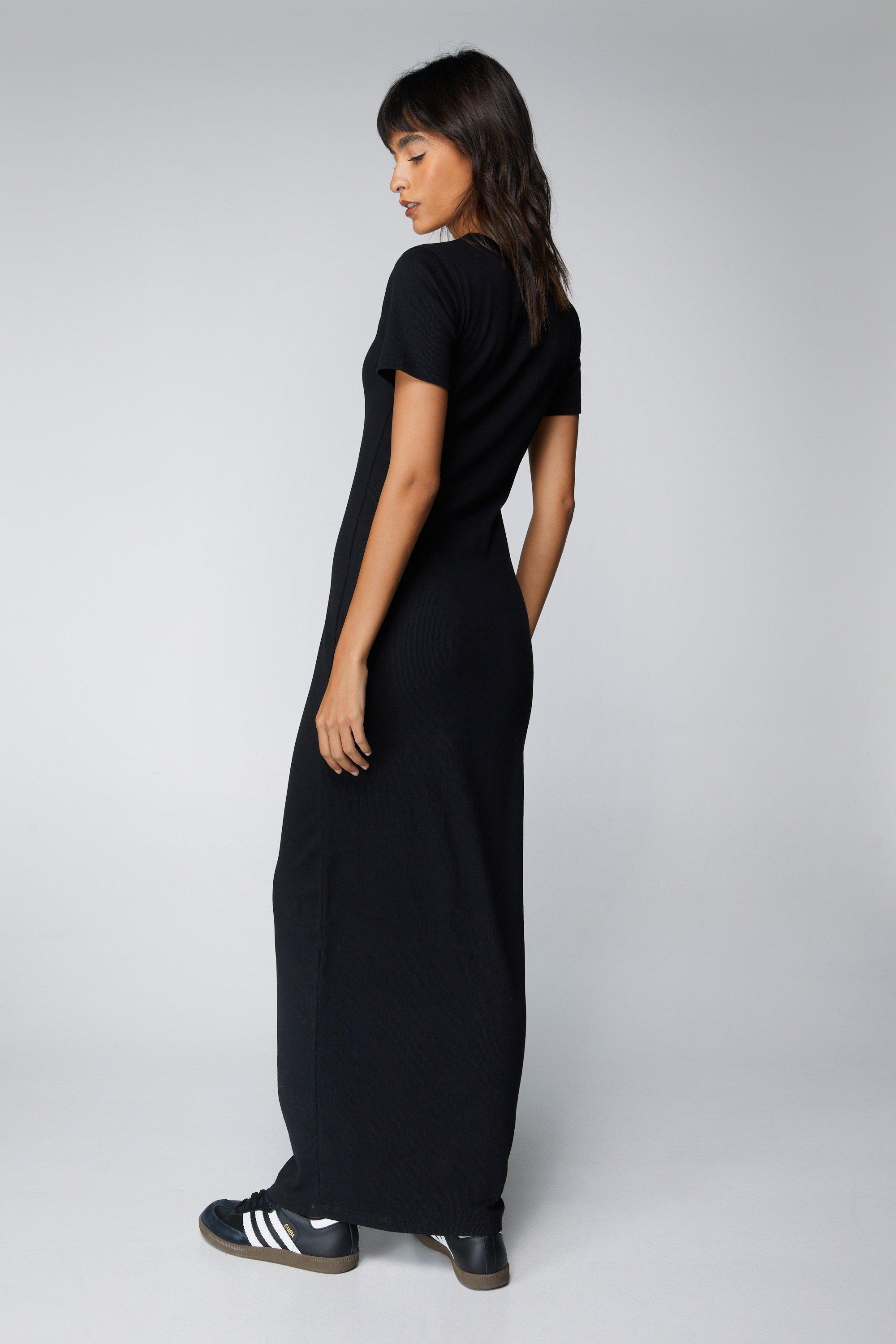 Black ribbed short sleeve sales dress