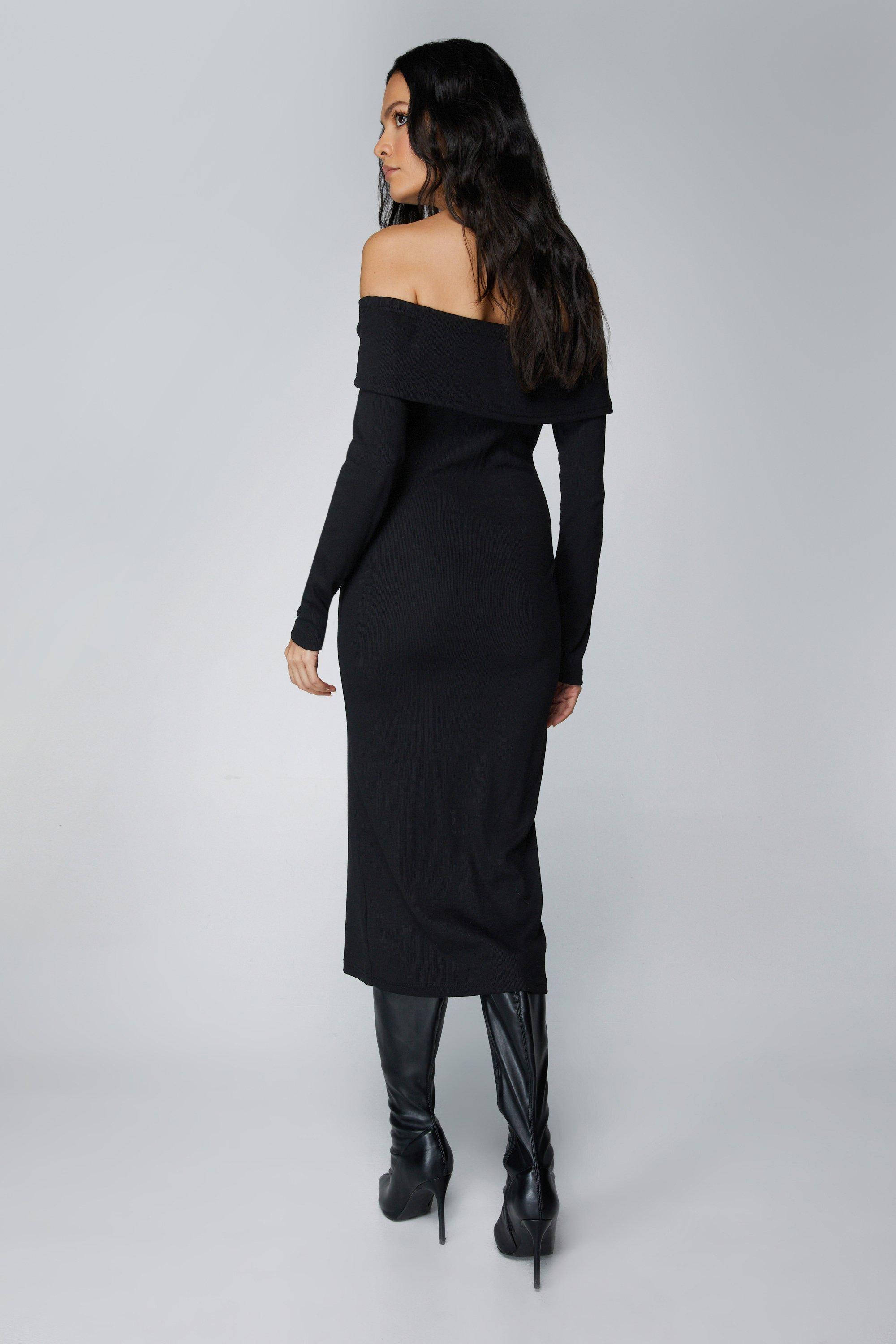 Black ribbed shop bardot dress