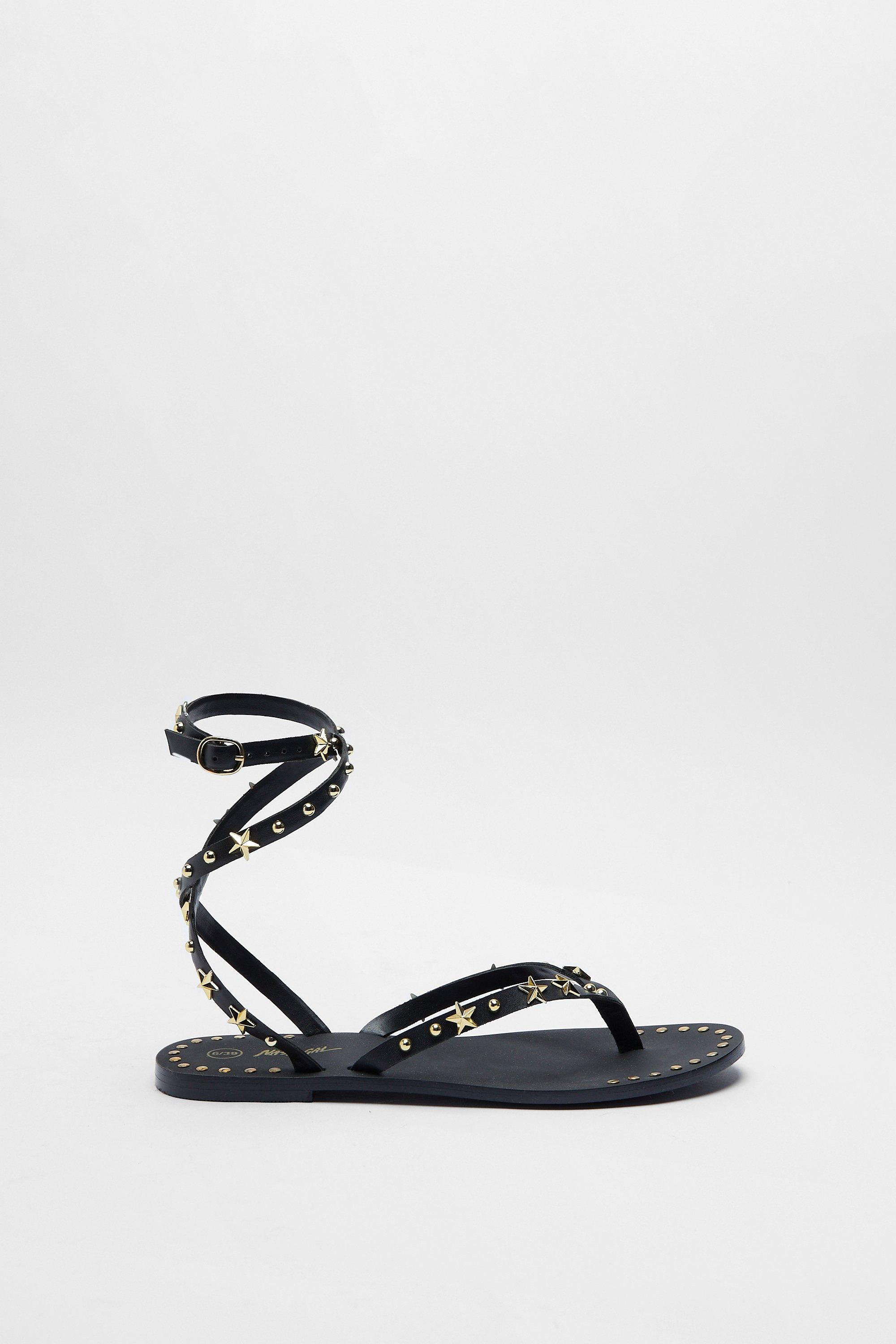 Leather Studded Strappy Sandals Boohoo UK