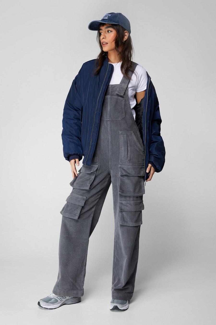 Charcoal Corduroy Cargo Dungarees image number 1