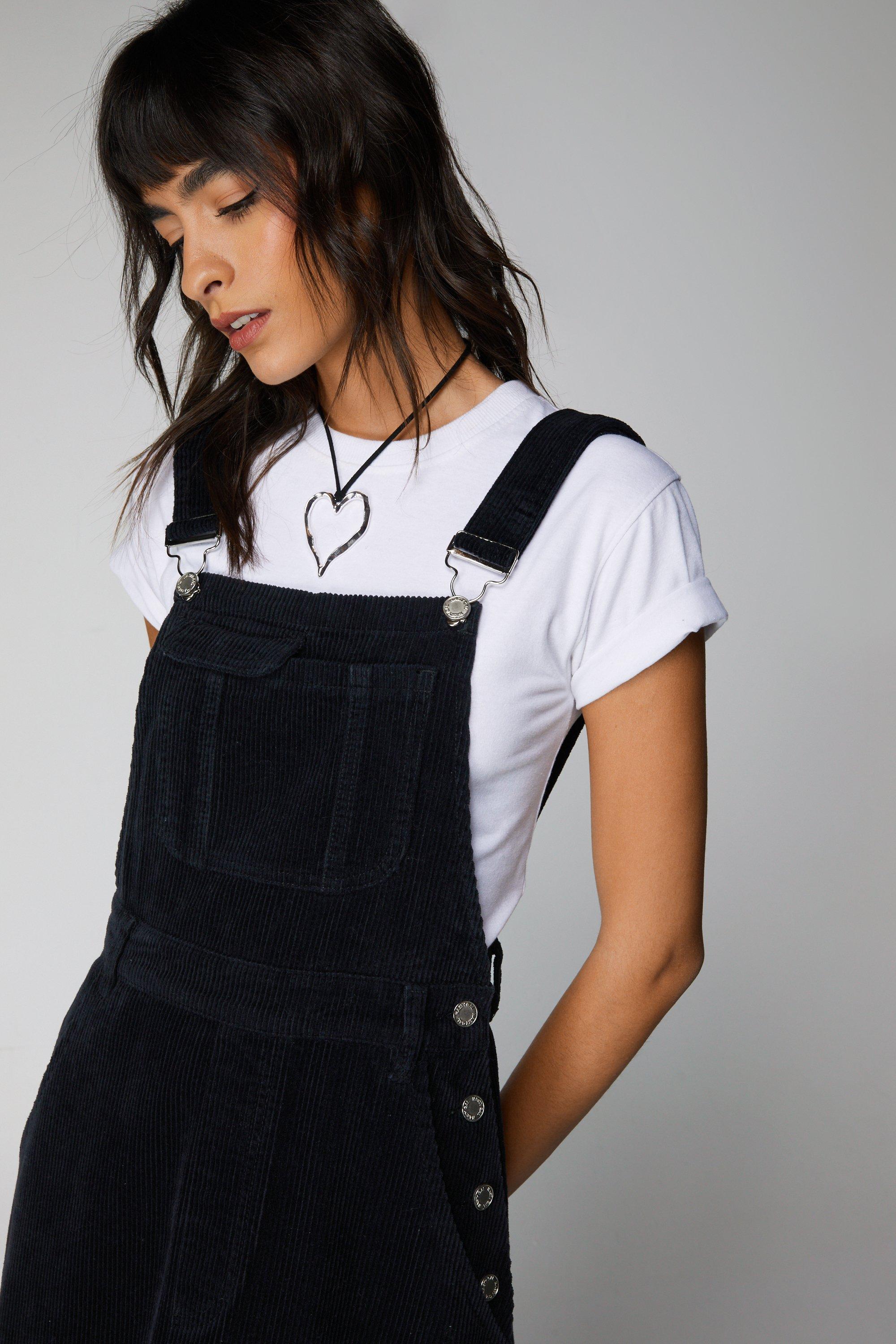 Corduroy dungaree dress - Black - Ladies