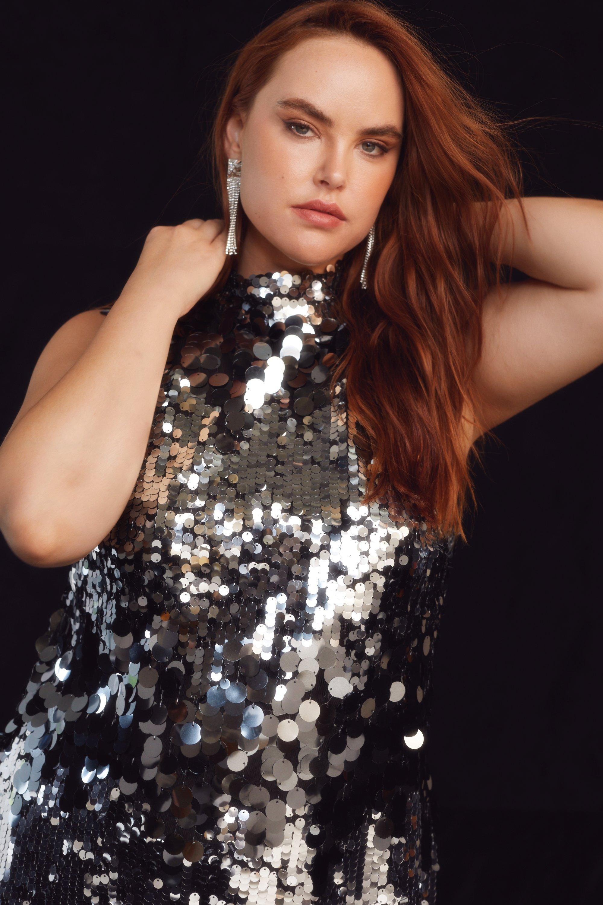 Plus size sequin halter hot sale top