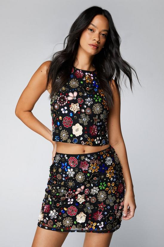 NastyGal Mixed Flower Embellished Mini Skirt 1