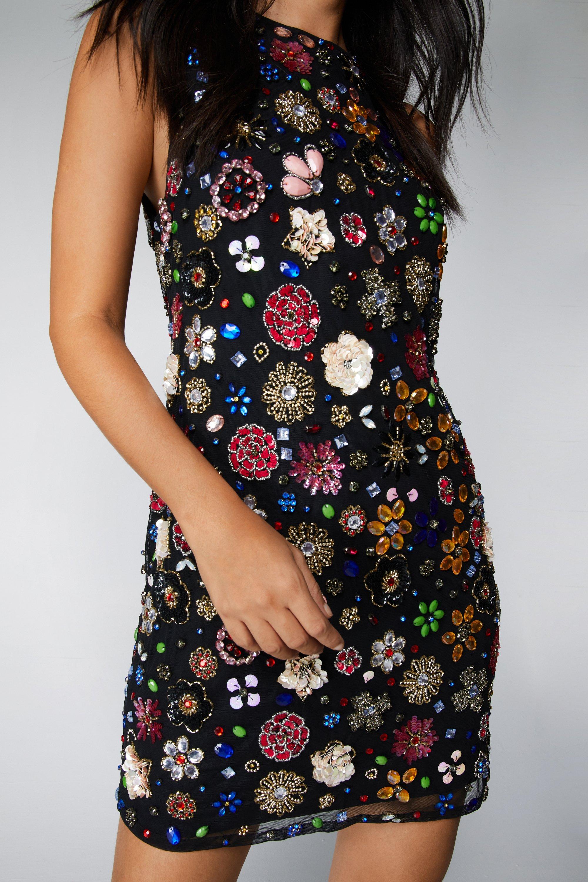 Embellished floral hot sale dress