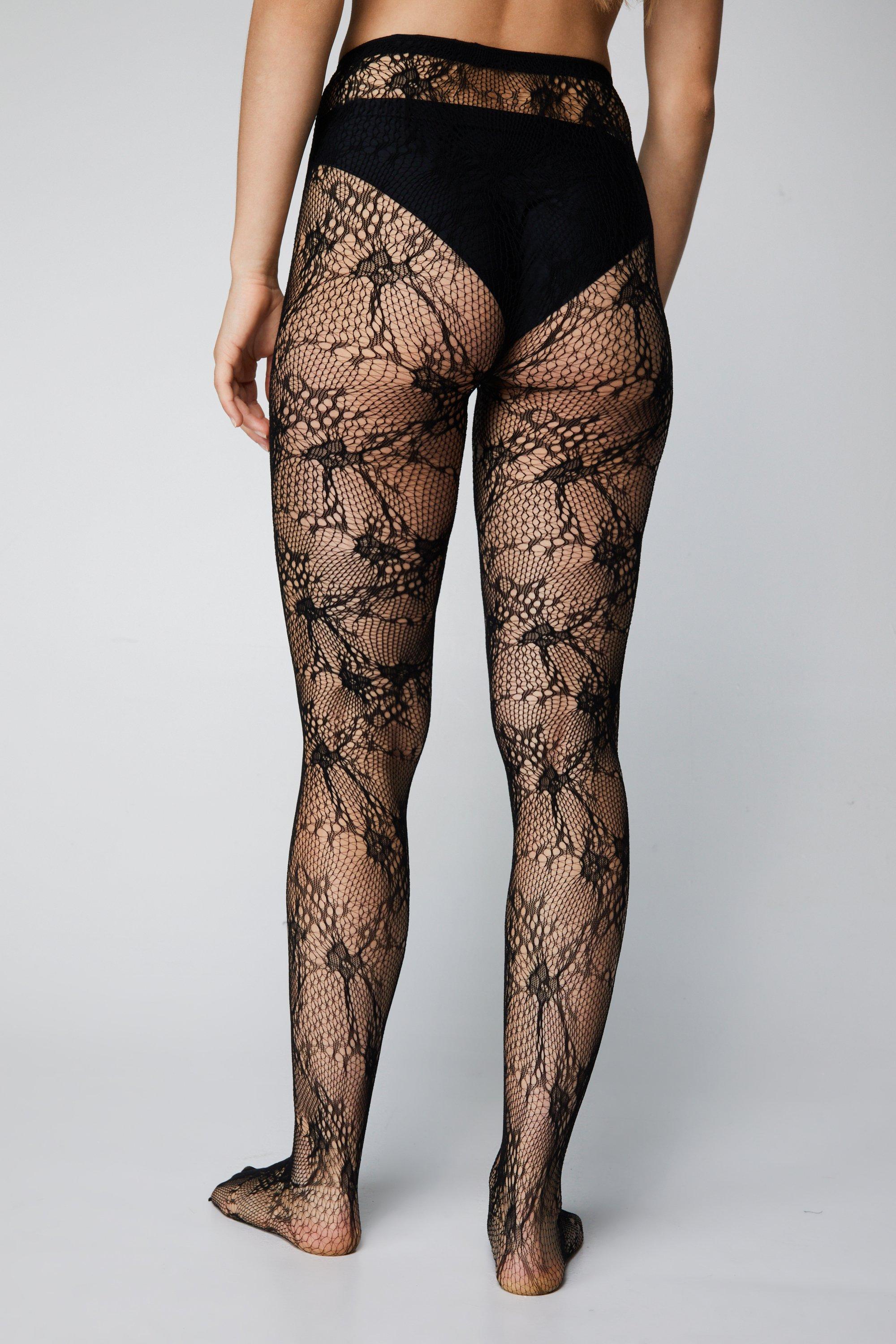 Pretty Polly Floral Lace Tights - Black