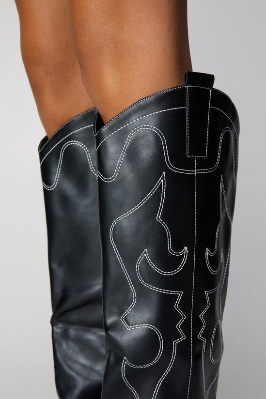 NastyGal Faux Leather Knee High Cowboy Boots 3