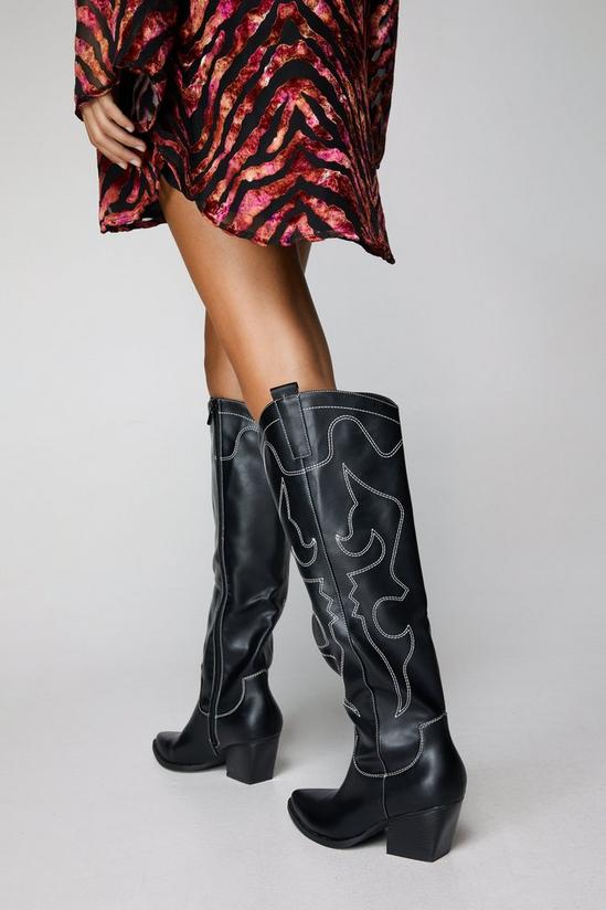 NastyGal Faux Leather Knee High Cowboy Boots 4