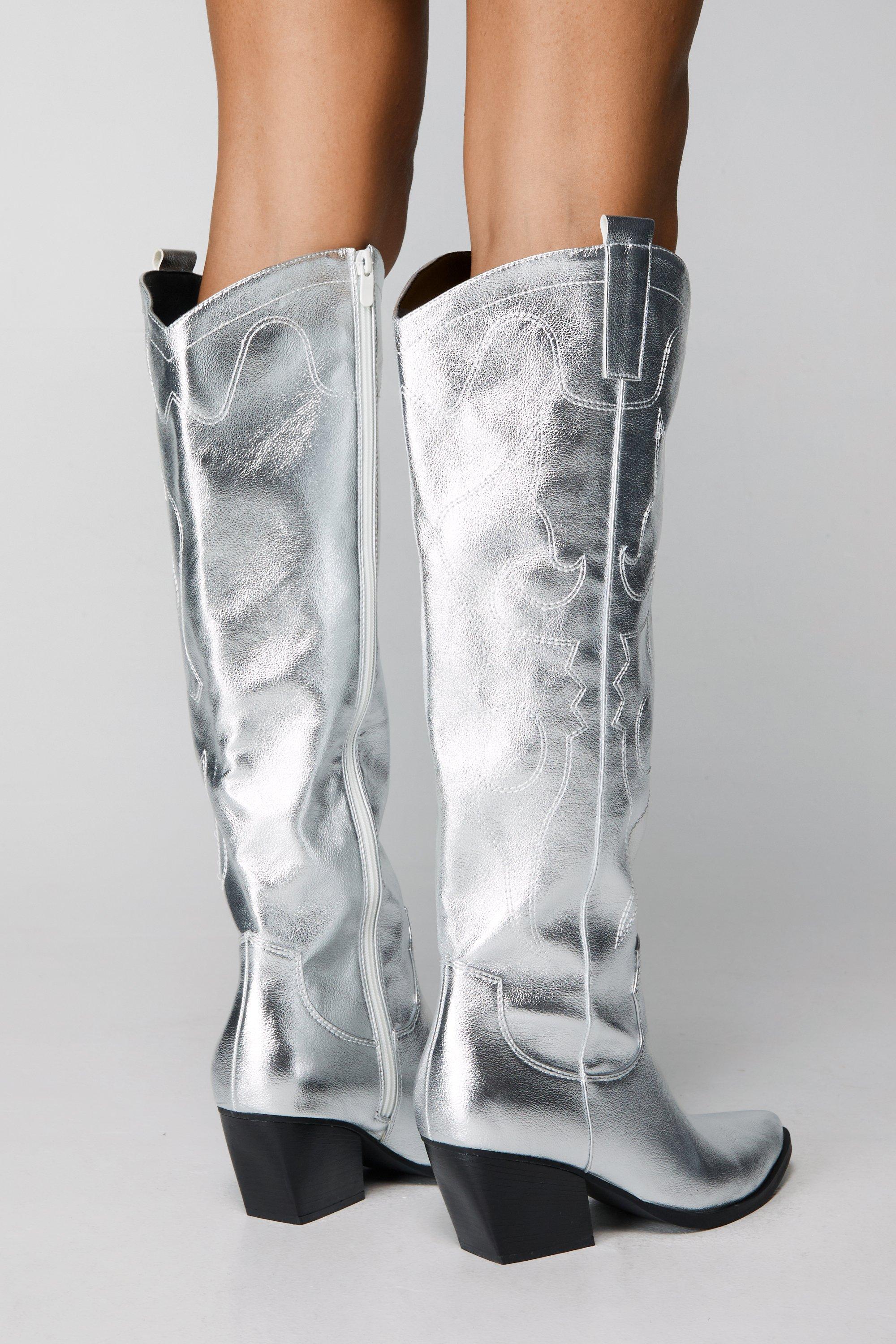 Metallic knee clearance high boots