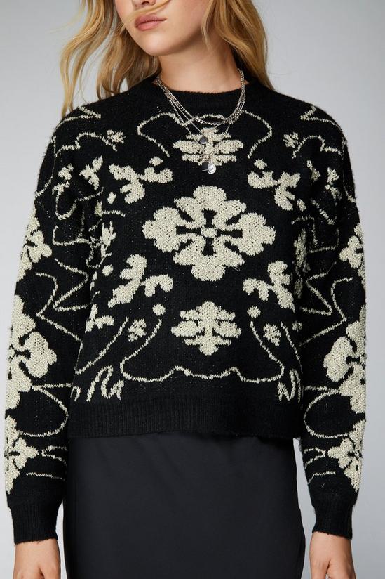 NastyGal Relaxed Floral Metallic Flecked Knit Sweater 3