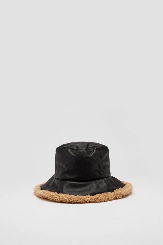 NastyGal Faux Leather Borg Trim Bucket Hat 3