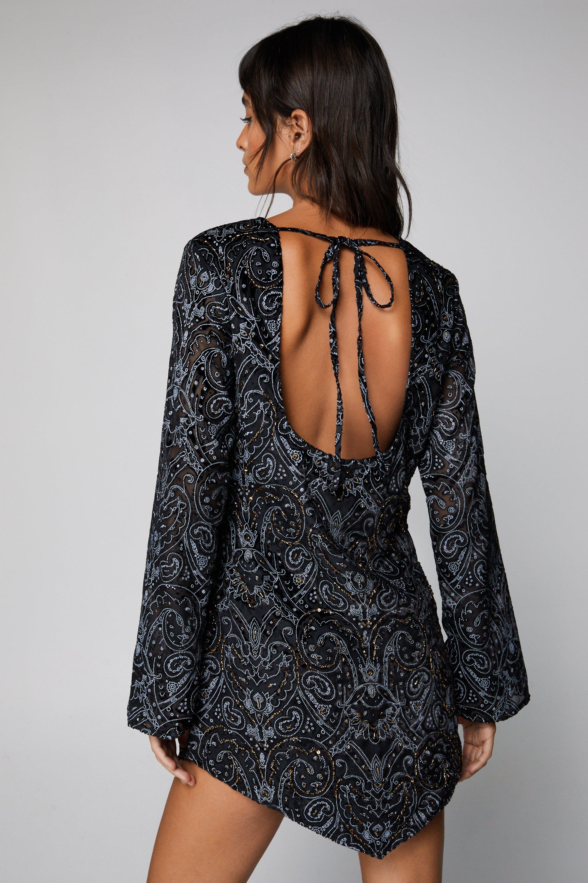 Boohoo flare sleeve shop lace dress in navy