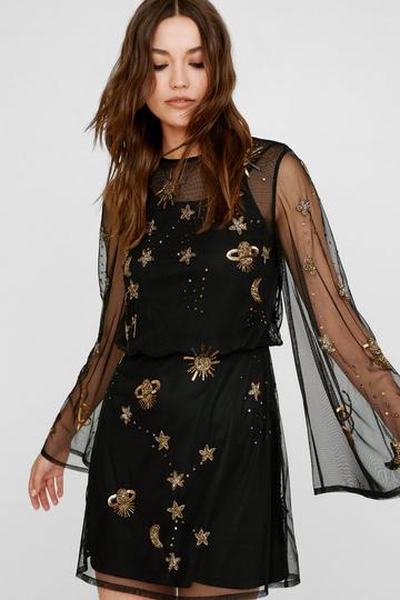 Celestial Hand Embellished Mini Dress black