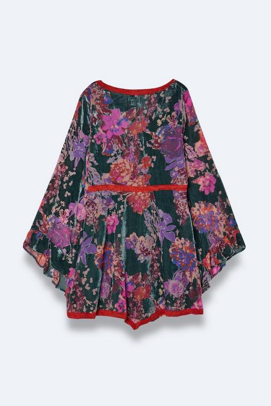 NastyGal Plus Size Lace Trim Floral Devore Flare Sleeve Mini Dress 2