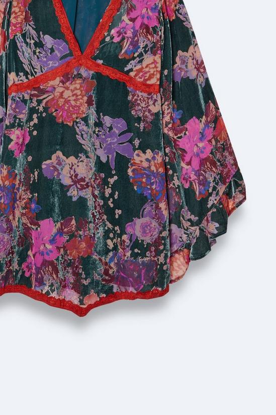 NastyGal Plus Size Lace Trim Floral Devore Flare Sleeve Mini Dress 3