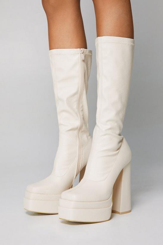 NastyGal Faux Leather Platform Knee High Sock Boots 1