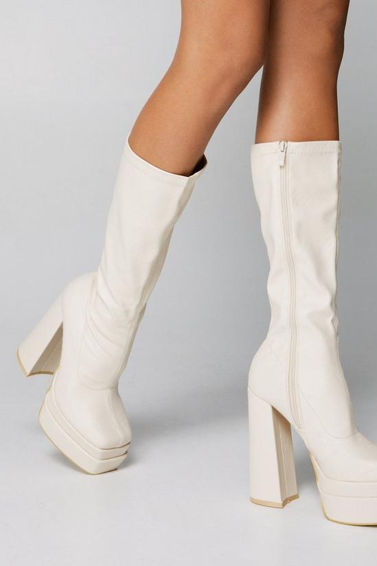 NastyGal Faux Leather Platform Knee High Sock Boots 2