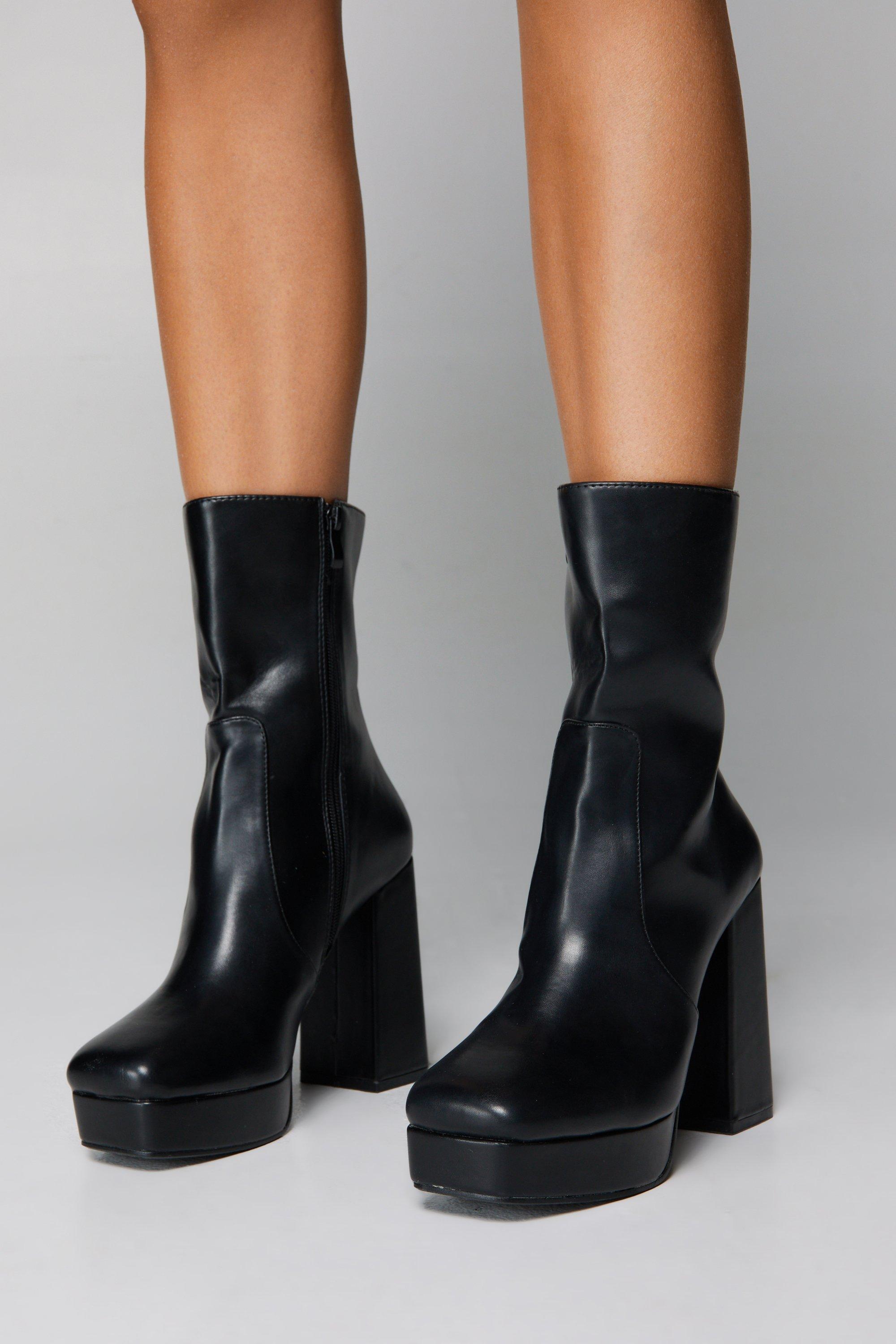 Black leather 2025 platform ankle boots