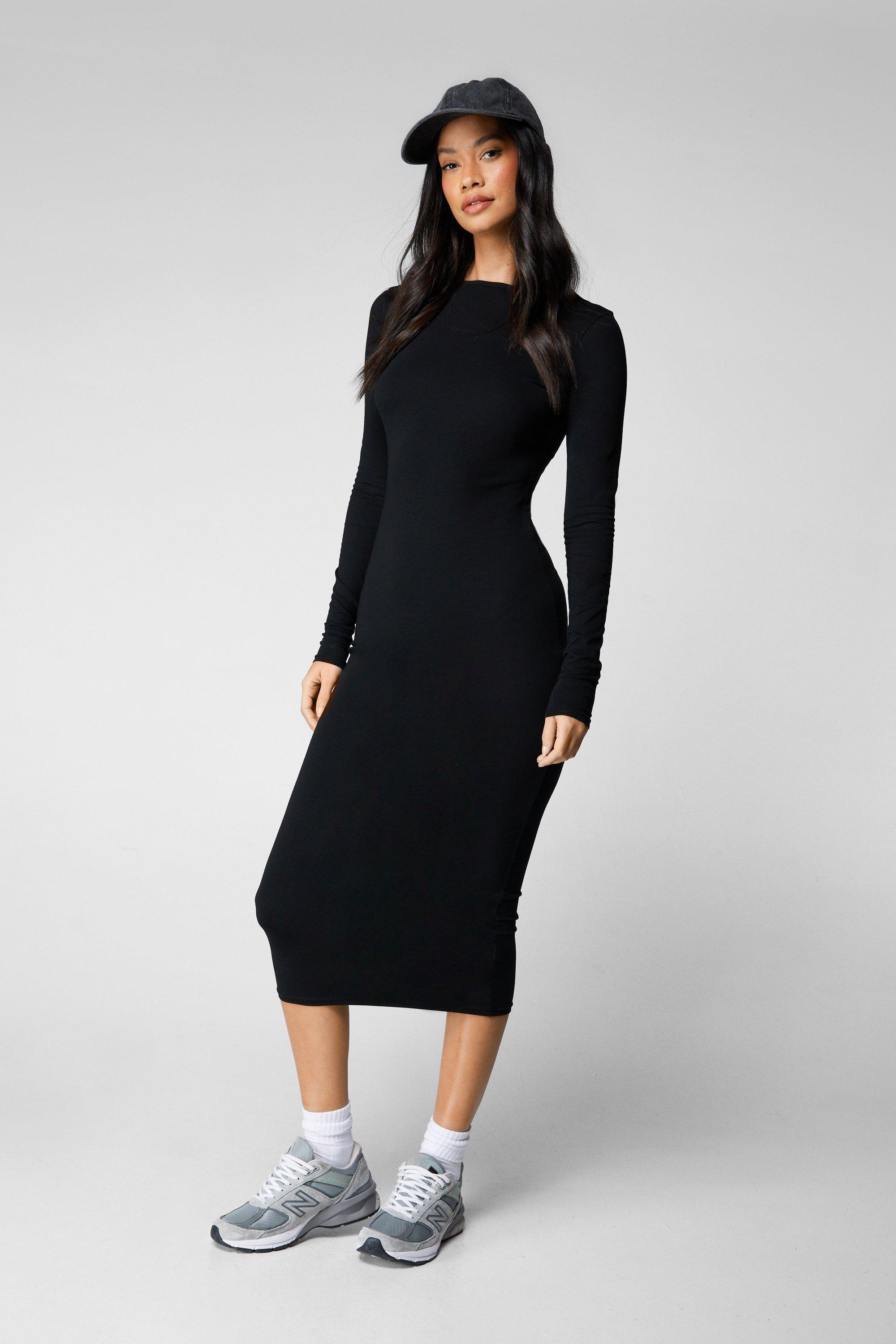 Premium Modal Mix Long Sleeve Midi Dress