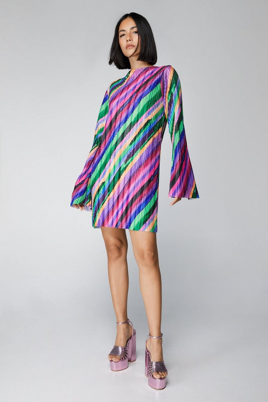 Stripe Printed Plisse Mini Dress image number 1