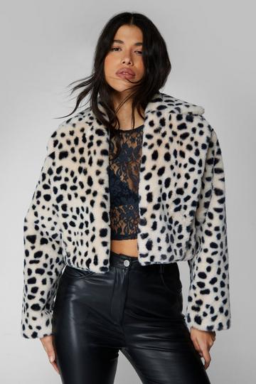 Premium Printed Faux Fur Crop Coat mono