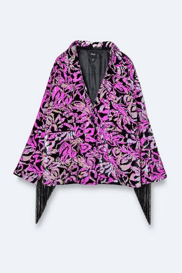 Pink Plus Size Fringe Velvet Sequin Blazer