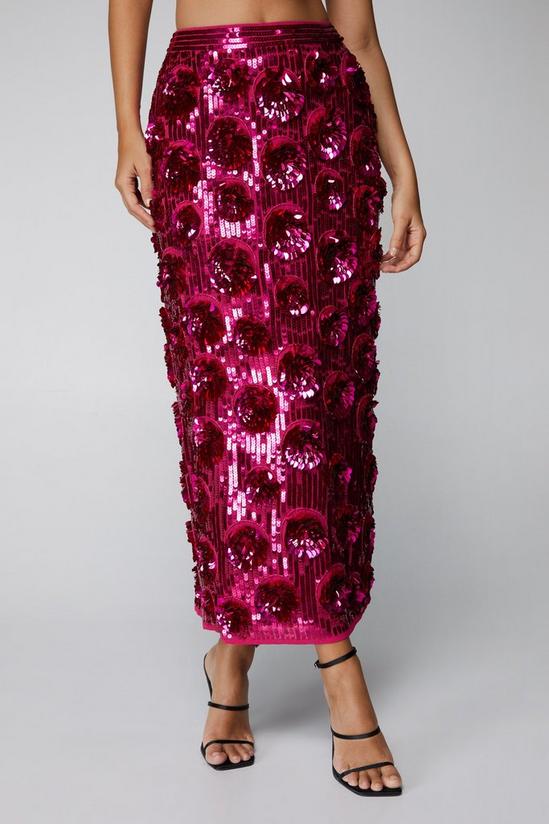 NastyGal 3D Sequin Floral Midi Skirt 3