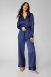 NastyGal Satin Contrast Piping Belted Pyjama Trousers Set thumbnail 1