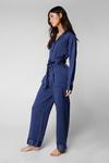 NastyGal Satin Contrast Piping Belted Pyjama Trousers Set thumbnail 3