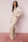 NastyGal Satin Floral Jacquard Belted Pyjama Trousers Set thumbnail 3
