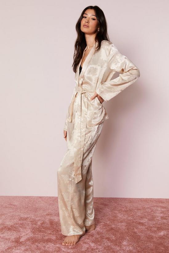 NastyGal Satin Floral Jacquard Belted Pyjama Trousers Set 3