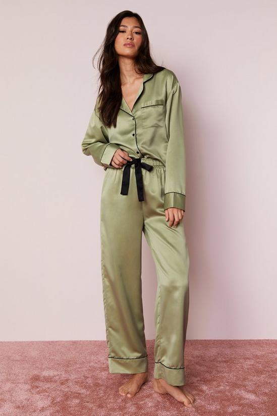 NastyGal Satin Contrast Piped Pyjama Trousers Set 1
