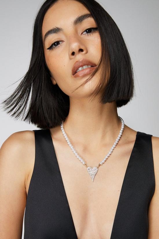 NastyGal Pearl Diamante Heart Necklace 1