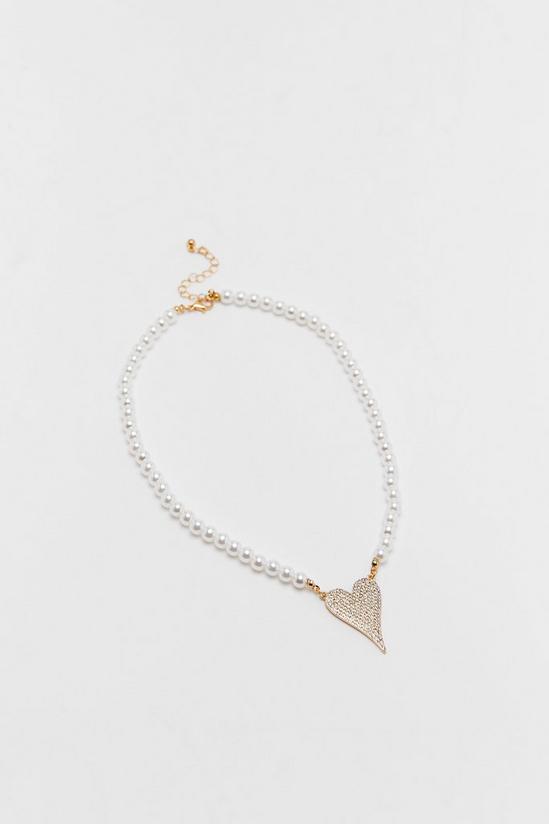 NastyGal Pearl Diamante Heart Necklace 3