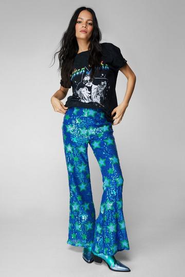 Petite Star Sequin Flare Pants blue