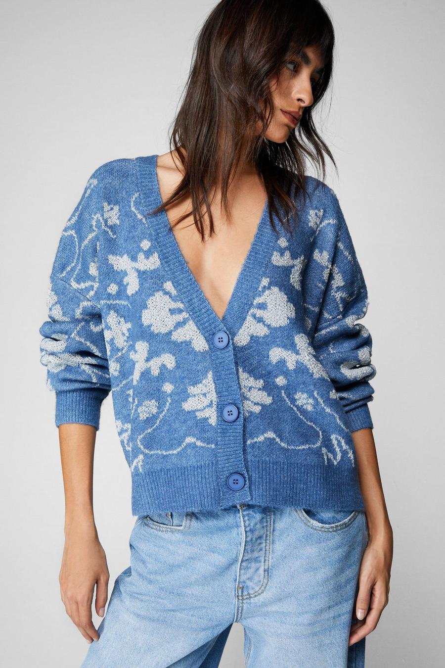 Blue Nordic Button Up Cardigan