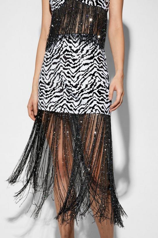 NastyGal Premium Zebra Sequin Fringe Skirt 2