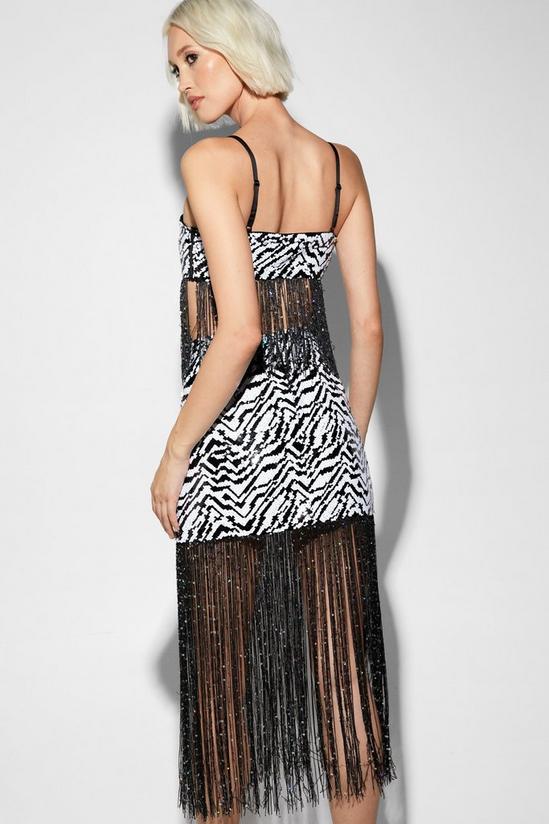 NastyGal Premium Zebra Sequin Fringe Skirt 4