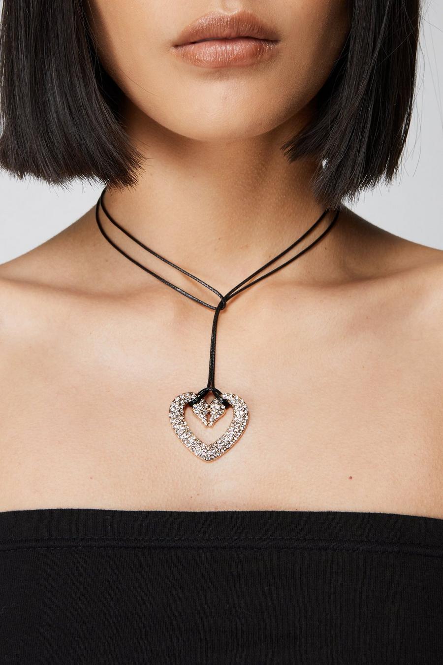 Silver Diamante Heart Rope Necklace